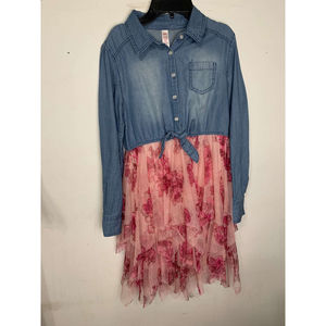 Justice denim shirt/tiered skirt DRESS girls size 14